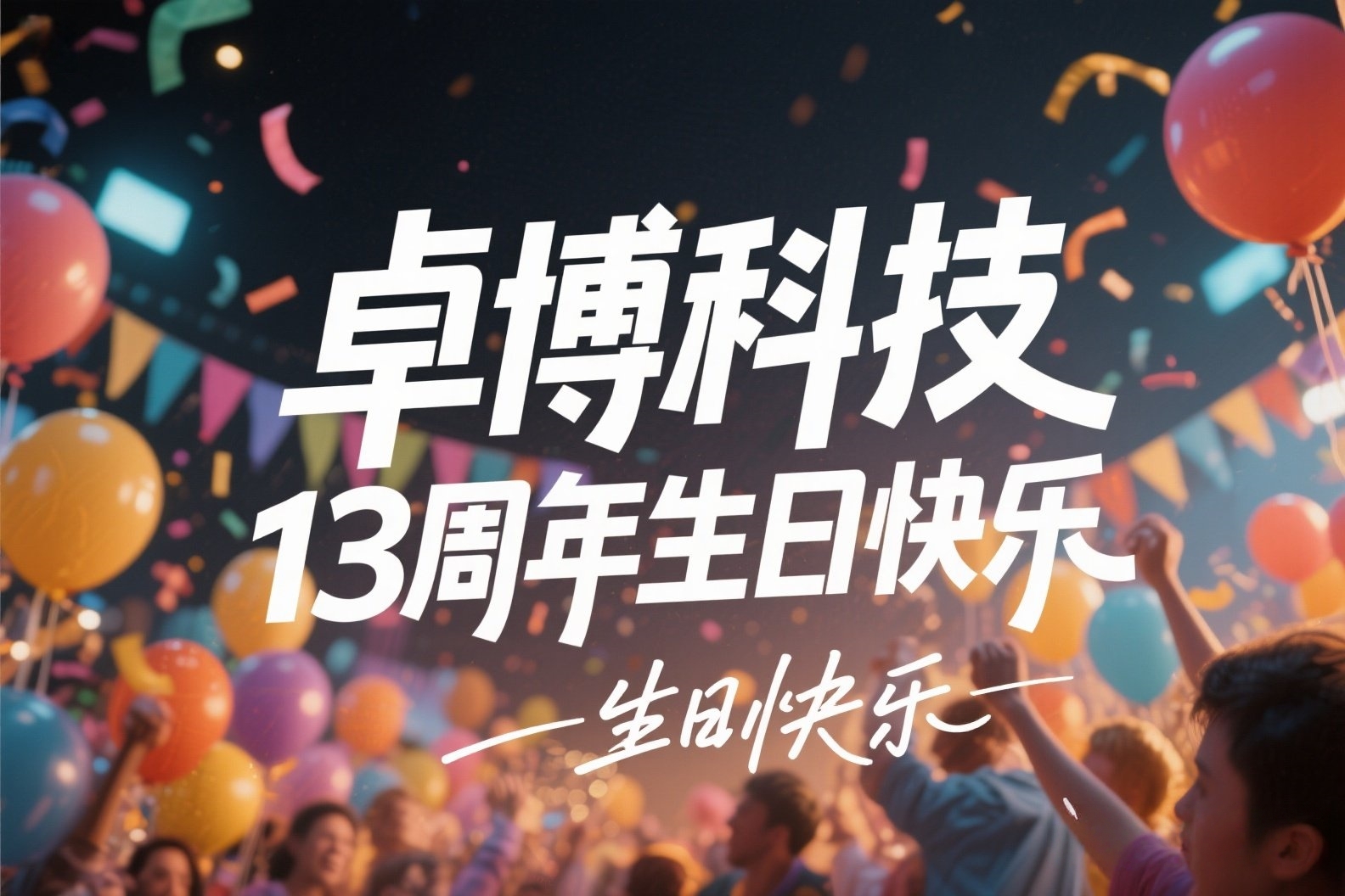 jimeng-2025-05-20-276-节日庆典祝福海报，上面写上“卓博科技13周年生日快乐”大气美观_副本